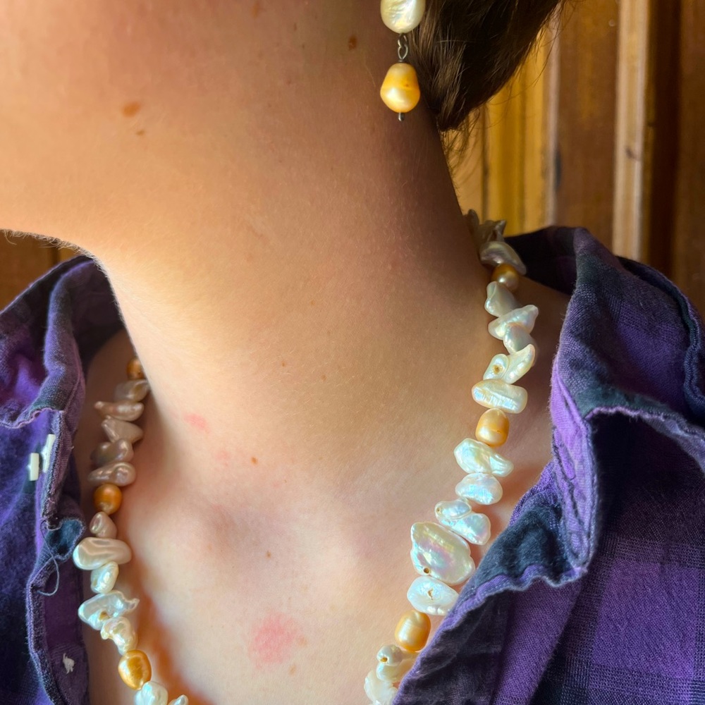 Chunky gorgeous freshwater pearl earrings necklace set